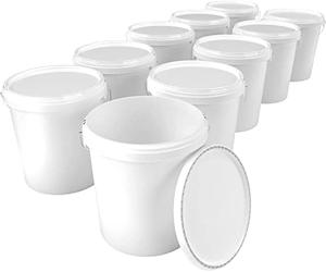 FixedByU Lot de 10 seaux vides avec couvercle de 16 l - Blanc - Qualité alimentaire - Hermétique et stable - Seau vide avec poignée et couvercle - Pour aliments, chimie et mur - Couleur : blanc