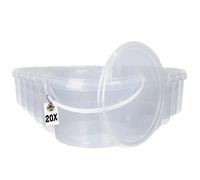 FixedByU Lot de 20 seaux avec couvercle - 2 l - Transparent rond - En plastique - Seau de qualité alimentaire - Hermétique et stable - Seau vide avec poignée et couvercle pour aliments - Chimie