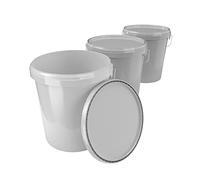 FixedByU Lot de 3 seaux vides avec couvercle - 16 l - Gris - Qualité alimentaire - Hermétique et stable - Avec poignée et couvercle - Pour aliments, chimie et mur - Couleur : poudre à laver - Colles