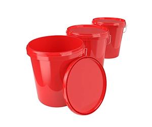 FixedByU Lot de 3 seaux vides avec couvercle - 16 l - Rouge - Convient à un usage alimentaire - Hermétique et stable - Avec poignée et couvercle - Pour aliments,chimie,mur,peinture,poudre,colles
