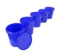 FixedByU Lot de 5 seaux avec couvercle - 16 l Bleu Qualité alimentaire Étanche et stable poignée Pour produits chimiques les aliments Couleur : poudre à laver Adhésifs