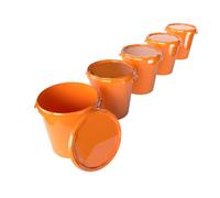 FixedByU Lot de 5 seaux avec couvercle, 30 L, Orange, Fabriqué en Allemagne, Hermétique, Pour usage alimentaire, Stable, Empilable, En polypropylène