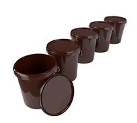 FixedByU Lot de 5 seaux vides avec couvercle 16 l - Pour usage alimentaire, hermétique et stable poignée aliments, produits chimiques, murs, peinture en poudre, colles Marron