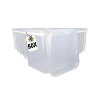 FixedByU Lot de 50 seaux avec couvercle - 5 l - Transparent - Rectangulaire - Plastique alimentaire - Hermétique et stable - Avec poignée - Convient pour les produits chimiques alimentaires, les