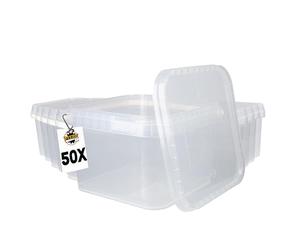 FixedByU Lot de 50 seaux couvercle - 3 l - Transparent - Rectangulaire - En plastique alimentaire - Hermétique et stable - Seau vide poignée et couvercle - Pour aliments, chimie, peinture, peinture,