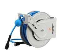 FIXFANS Enrouleur de tuyau de nettoyeur haute pression avec tuyau, enrouleur rétractable de 6,3 mm x 18,3 m, enrouleur de tuyau robuste, enrouleur automatique, montage mural, 3600 PSI
