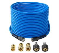 FIXFANS Tuyau pour Nettoyeur Haute Pression 15 m x 1/4", Anti-Vrille | Tuyau d'Extension Haute Pression de Remplacement, Compatible avec Raccords M22, 250 bar, Bleu