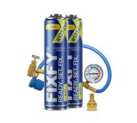 FIXFY Kit 2 en 1 : tuyau avec manomètre + adaptateur + 2 réfrigérants de rechange R1234YF avec huile - Pour véhicules à partir de 2017 - Remplissez vous-même la climatisation