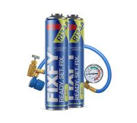 FIXFY Kit de remplacement 5 en 1 pour réfrigérant R134a avec huile, sèche-linge, mastic, gaz et colorant UV - Kit avec tuyau et manomètre, 2 boîtes de 500 ml, à remplir soi-même la climatisation dans