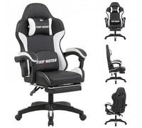 Fiximaster Chaise de Bureau Ergonomique avec Repose-Pieds, Fauteuil de Bureau, Design Racing, Lombaire et Appuie-tête, en Cuir synthétique, Chaise de Jeu, Chaise d'ordinateur, 135°, 150 KG, Noir