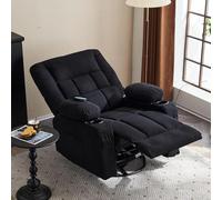 Fiximaster Fauteuil Relax Électrique avec Fonction de Massage et Chauffage, Inclinable avec Poche Latérale, 2 Porte-Gobelets et Port USB, Fauteuil TV Confortable pour Salon et Home Cinéma (Black)