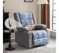 Fiximaster Fauteuil Relax Électrique avec Fonction de Massage et Chauffage, Inclinable avec Poche Latérale, 2 Porte-Gobelets et Port USB, Fauteuil TV Confortable pour Salon et Home Cinéma (Grey)
