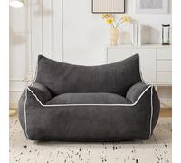 Fiximaster Pouf en Velours côtelé avec Dossier, Pouf pour Adulte avec Rembourrage, Grand Pouf en Fourrure synthétique, Fauteuil Confortable avec Mousse Haute densité, Chambre, Salon, Gris