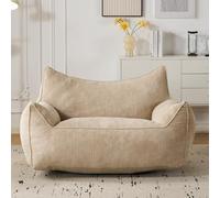 Fiximaster Pouf en Velours côtelé avec Dossier, Pouf pour Adulte avec Rembourrage, Grand Pouf en Fourrure synthétique, Fauteuil Confortable avec Mousse Haute densité, Chambre, Salon, Beige
