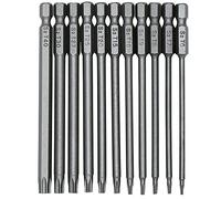Fixinus Lot de 11 embouts de tournevis à tête Torx magnétique 6,35 mm avec tige hexagonale S2 en acier S2 de 7,6 cm de long, embouts Torx de sécurité T6-T40, longueur de 75 mm