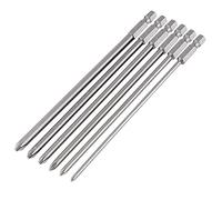 Fixinus Lot de 6 embouts de tournevis cruciformes magnétiques longs 1/4" en acier S2 Philips - Pour tournevis électrique manuel PH1 PH2-150 mm