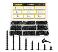 FIXLINK Assortiment de 220 vis à bois noires à tête bombée - Vis à bois haute dureté - Contient 8 tailles (5,1 cm, 1-5/8", 1-1/2", 3-1/4", 2,5 cm, 3/4", 5/8", 1/2"), noires)