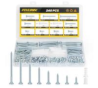 FIXLINK Kit de 240 vis à bois à tête plate haute dureté, vis assorties à empreinte cruciforme, contient 15 ancrages et 8 tailles (6,3 cm, 5,1 cm, 3,8 cm, 3,8 cm, 2,5 cm, 1,9 cm, 1,5 cm, 1,2 cm, 1,27
