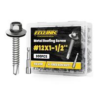 FIXLINK RUSPERT Lot de 300 vis de toiture en métal à tête hexagonale avec rondelle en caoutchouc pour tôle de toit auto-perceuses en métal sur bois, douille hexagonale incluse, argenté #30,5 x 3,8 cm