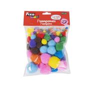 Fixo Kids SetFixo Kids Lot de 100 pompons artisanaux | Tailles et couleurs assorties | Diamètre 0,7, 1, 2 et 3 cm | Parfait pour les décorations et travaux scolaires
