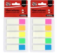 Fixo Notes | 125 marqueurs adhésifs en plastique translucides et repositionnables | 12 x 45 mm | Couleurs fluo | Écrire avec un crayon ou un stylo | Résistants à l'eau | Parfaits pour les étudiants
