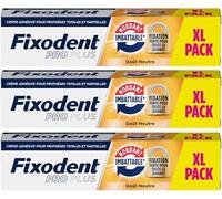 Fixodent Pro plus Crème Adhésive pour prothèses Totales & Partielles Mordant Imbattable 57g XL pack x 3