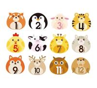 FIXOSHEE 12 feuilles Stickers Garçon Fille Mensuels Autocollants Étanches Design Animaux Réutilisables Né Suivi Mois par Mois