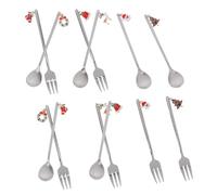 FIXOSHEE 12 Pièces Set de Couverts de Noël Acier Inoxydable Fourchettes et Cuillères à Dessert pour Mélanger Café et Servir Ustensiles de Cuisine Festifs Résistants et Polyvalents