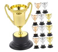 FIXOSHEE 12 pièces Trophées Jouets Plastique Miniatures Doré Cuivre Décoration pour École Récompenses Compétition et Fête Garçon Fille Réutilisable