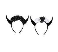 FIXOSHEE 2 Pièces Bandeau Cornes de Diable et Crâne pour Costume Halloween Tête et Confortable Accessoire Cosplay pour Adultes Adolescents et Garçon Fille Lot
