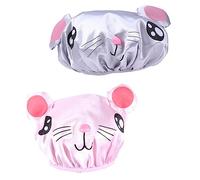 FIXOSHEE 2 Pièces Bonnet de Garçon Fille Imperméable Double Satin Motif Souris Réutilisable et Respirant Couvre-cheveux Léger pour Bain et Shampooing
