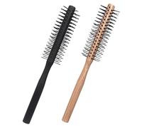 FIXOSHEE 2 pièces Brosse Ronde Bois avec Poils Nylon pour Coiffage à Domicile Brosse Démêlante et Volumisante pour Cheveux Bouclés Poignée Fine Confortable