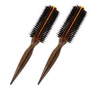 FIXOSHEE 2 Pièces Brosse ronde petite pour cheveux poils de sanglier manche bois ergonomique brosse chauffante résistante pour coiffage et brushing adaptée à plusieurs types de cheveux