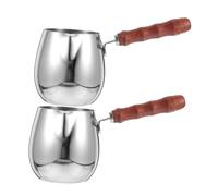 FIXOSHEE 2 pièces Cafetière Turque Inox avec Manche Bois Chauffe-boisson Résistante pour Café et Chauffe-lait