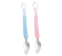 FIXOSHEE 2 pièces Cuillère Double Tête Acier Inoxydable avec Silicone Ergonomique Cuillère Purée Fruits Garçon Fille Couverts Tout Petits Résistants pour Repas Garçon Fille Lot de Bleu