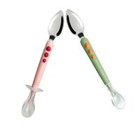 FIXOSHEE 2 pièces Cuillère Garçon Fille Silicone avec Embouts Souples et INOX Cuillère de Sevrage Ergonomique pour Purées de Fruits Ustensile pour Nourrissons et Tout-Petits Nettoyage