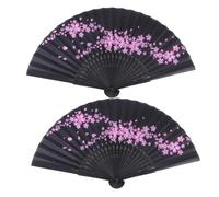 FIXOSHEE 2 Pièces Éventail Pliant Main et Tissu Soie Noir à Fleurs Élégant Ventilateur Classique pour Danse Mariage et Usage Lot