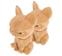 FIXOSHEE 2 pièces Figurine Bois Bulldog Sculptée Main Ornement Décoratif de Bureau Bois Naturel Statuette Compacte pour Maison et Voiture Cadeau Artistique pour Amateurs Animaux Lot
