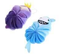 FIXOSHEE 2 Pièces Lot de 2 Éponges de Bain Exfoliantes Douces en Maille pour Bébé Motifs Sirène Violet Couronne et Requin Bleu Taille Compacte Accessoires de Bain Sécurisés pour Garçon et