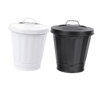 FIXOSHEE 2 pièces Mini Poubelle de Bureau Métal Lot de Corbeille de Bureau Rustique avec Couvercle Anti-odeur pour Cuisine Salle de Bain Design Industriel Blanc et Noir