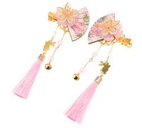 FIXOSHEE 2 pièces Pince à Cheveux Japonaise Délicate avec Fleurs Pompons et Éventails Accessoires Cheveux Fleuris pour Filles Style Japonais Élégant