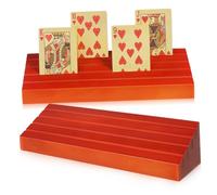 FIXOSHEE 2 Pièces Support Cartes à Jouer Bois Massif Lot Trapezoïdale Moyenne Pin Naturel Présentoir Vertical pour Table Rangement et Exposition de Cartes Facile et Stable
