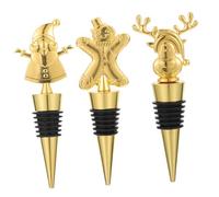 FIXOSHEE 3 Pièces Bouchons de Bouteille Vin Réutilisables Décoratifs de Noël Lot de Bouchons Étanches pour Vin Soda Huile Accessoires Fête Bar Scellant Hermétique Portable