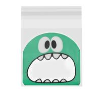 FIXOSHEE 300 Sachets Autocollants à Biscuits 13X10 CM en Plastique Sûr Motifs Monstres Rouges Jaunes et Verts pour Emballage Fête Pâtisserie et Présents - 3 Couleurs 300 Pièces