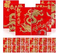 FIXOSHEE 36 Pièces Dragon Envelopes Thickened Paper Traditional Chinese Year Lucky Money Packets With Stamp For Family And Friends