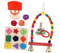FIXOSHEE 4 Ensembles Set de Jouets Dentraînement pour Perroquets Colorés Jouets à Mâcher et Balançoires pour Oiseaux Accessoires pour Reconnaissance des Couleurs des Couleur Aléatoire