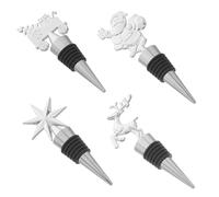 FIXOSHEE 4 pièces Bouchon de Vin de Noël Réutilisable Bouchons Étanches pour Bouteilles de Vin et Boissons Décorations Festives Père Noël Renne Train Étoile à Sept Branches Accessoires de