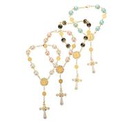 FIXOSHEE 4 Pièces Bracelets Chapelet Croix Perles Colorées pour Femmes Hommes Accessoire Spirituel Fait Main pour Baptême Communion Fête