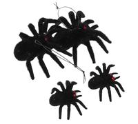 FIXOSHEE 4 Pièces Décorations Halloween Araignées Réalistes Sans Corde Petites et Grandes Fausse Araignée Effrayantes Réutilisables pour Fêtes et Apprentissage