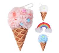 FIXOSHEE 4 pièces Éponge de Bain Forme Crème Glacée Lot Douce Exfoliante pour Corps Mousse Riche et Ludique Adaptée Garçon Fille et Adultes et Réutilisable